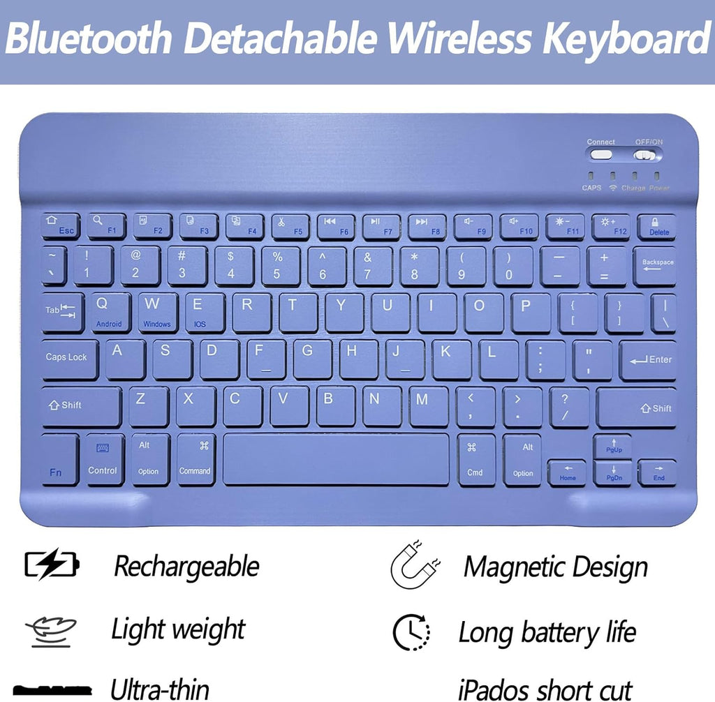 Keyboard Case for iPad 11th 10th Generation - iPad 10th Generation Case with Detachable Wireless Keyboard - Smart Folio Cover with Pencil Holder for 11-inch A16 2025 10.9-inch 2022, Purple