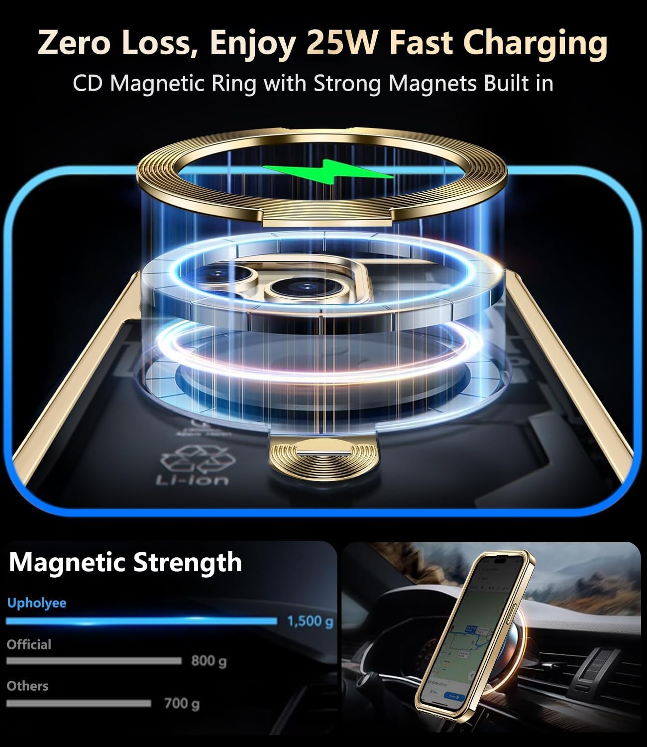 [360° Rotatable CD Stand & Built-in Privacy Screen Magnetic Case for iPhone 14 Pro [Compatible with MagSafe & Full Signal] Mil-Grade Shockproof Full Body Anti-Spy Cover for 14 Pro-Gold