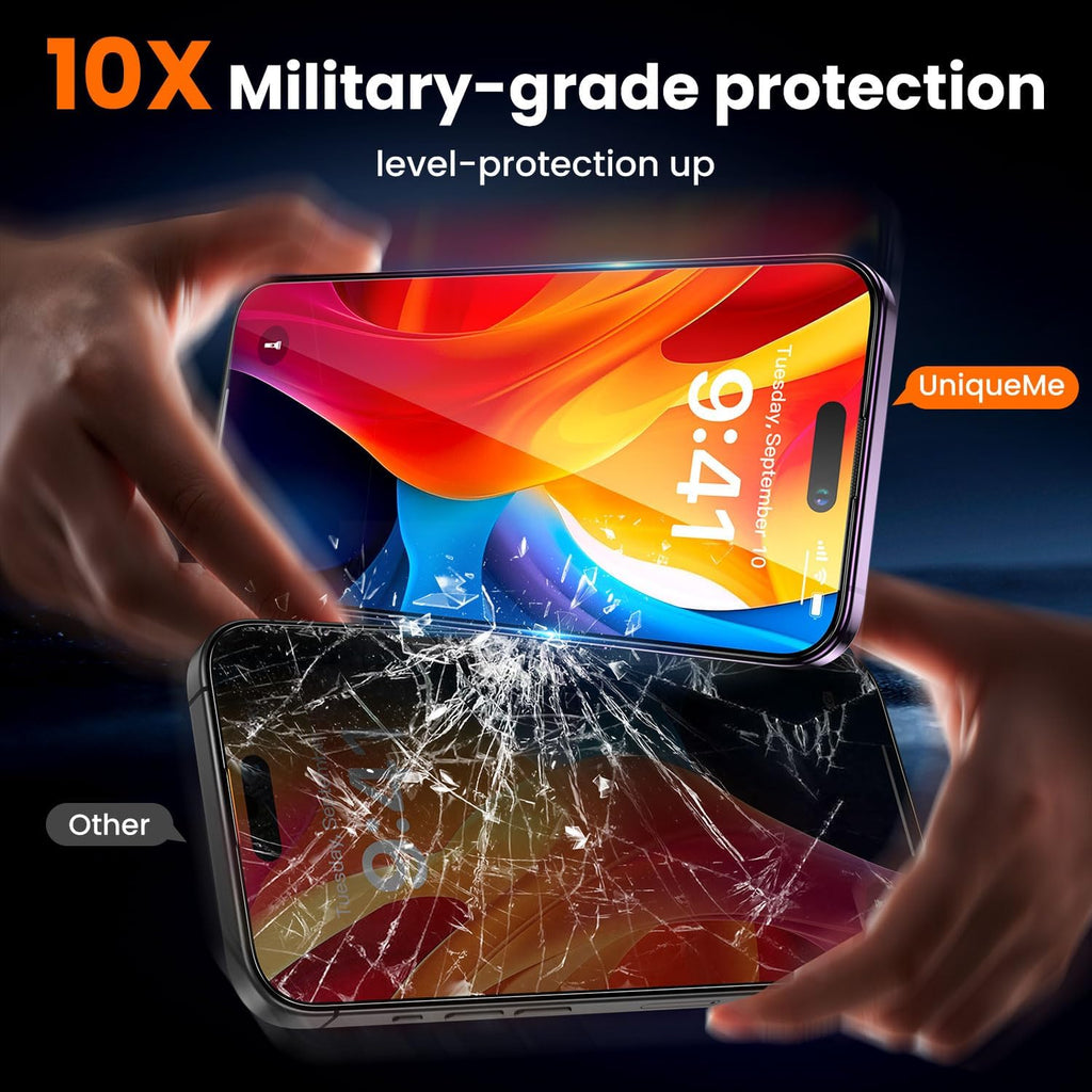 UniqueMe for iPhone 14 Pro Max Screen Protector - [Military Grade Shatterproof & 9H+ Hardness] Screen Protector 14 Pro Max Tempered Glass Full Coverage Protection, Easy Installation, 2 Packs