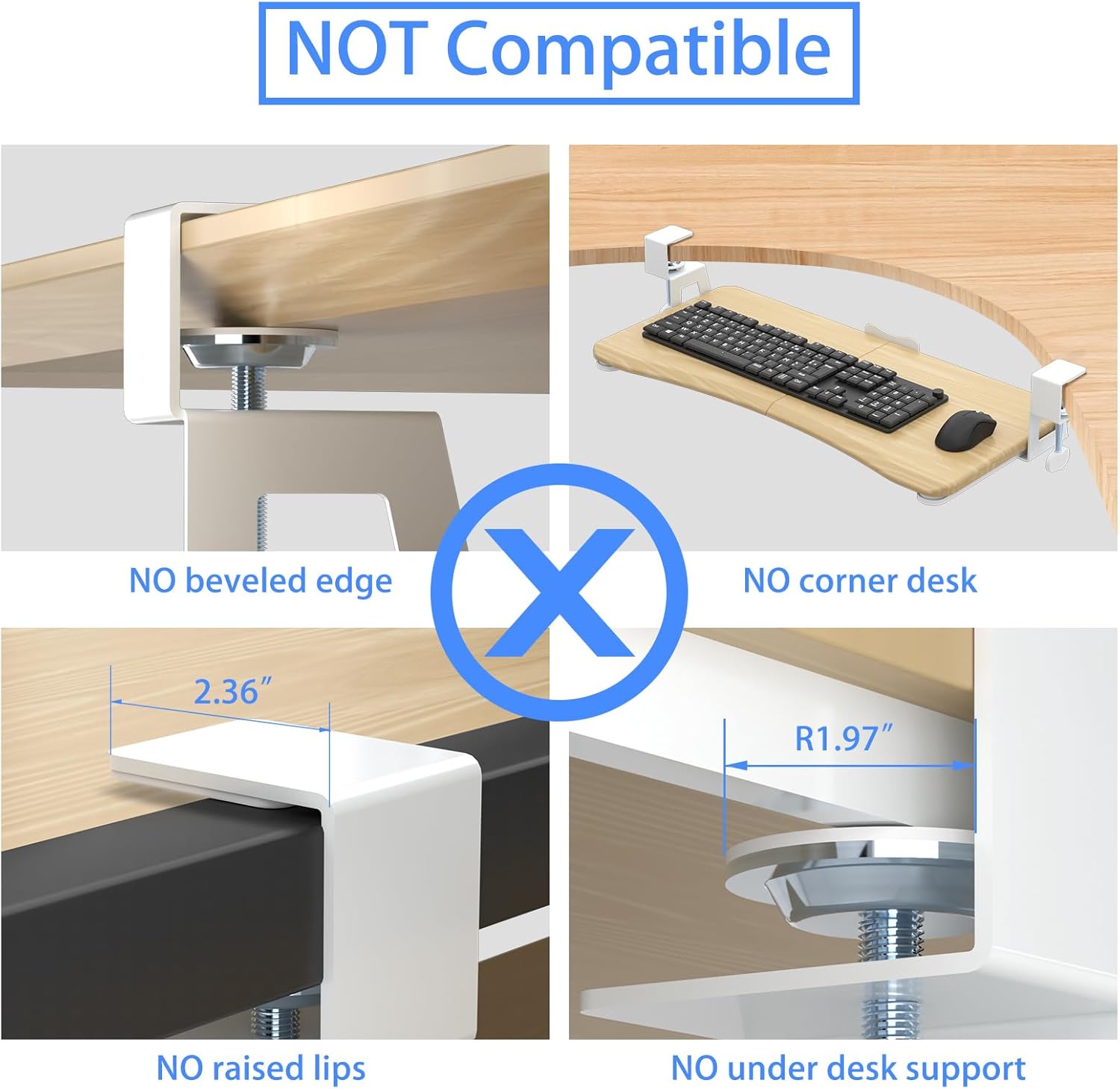 suptek Keyboard Tray Under Desk Pull Out with C Clamp Mount, Computer Keyboard & Mouse Tray, 25.6 (30 Including Clamps) x 11.8 inch Slide-Out Platform Computer Drawer for Typing, Light Wood, DSF1QM