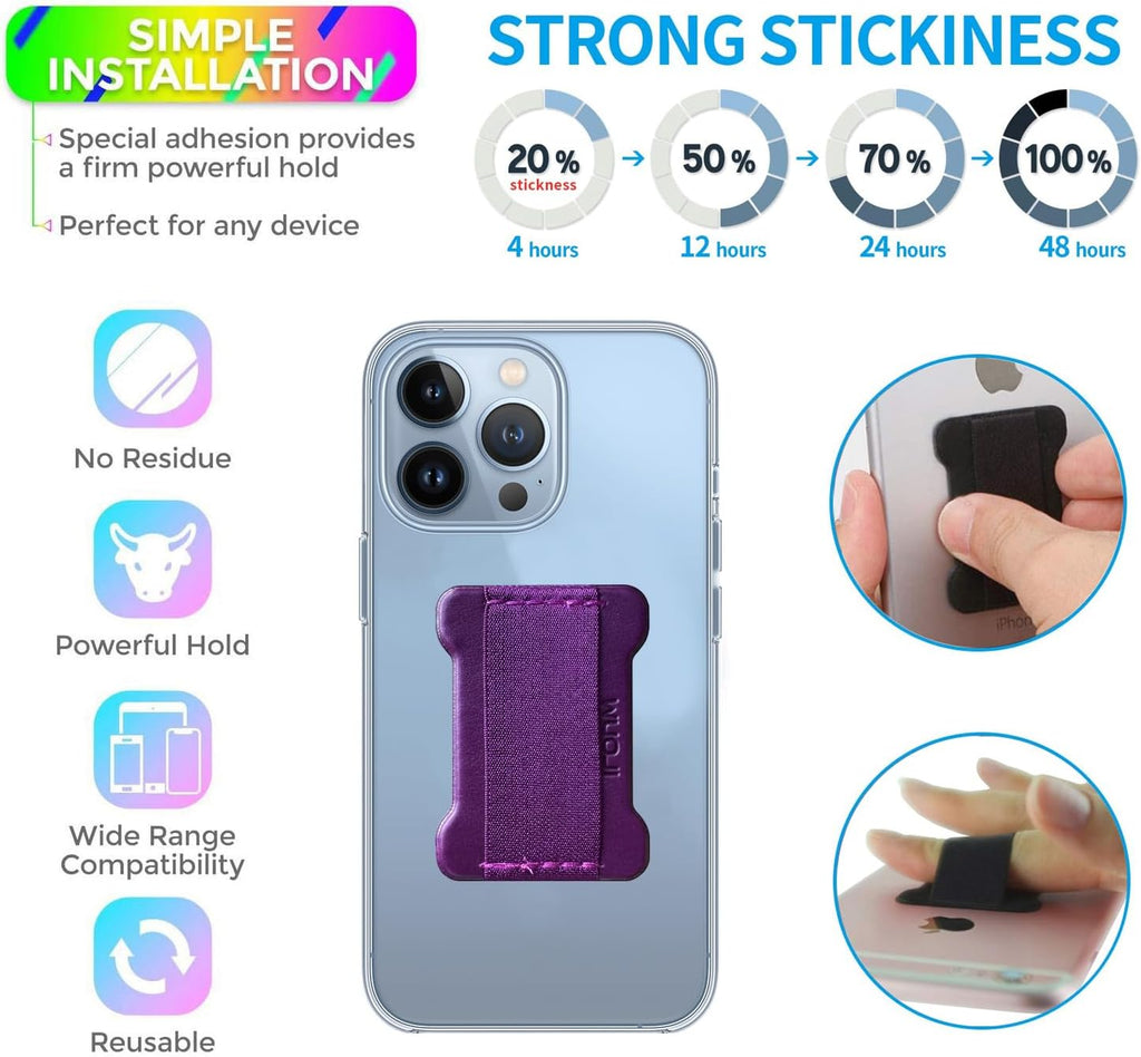 Universal Phone Grip for Smartphones - Phone Holder for Hand for Back of Phone - Wireless Charging Compatible (Black Purple) -2PC