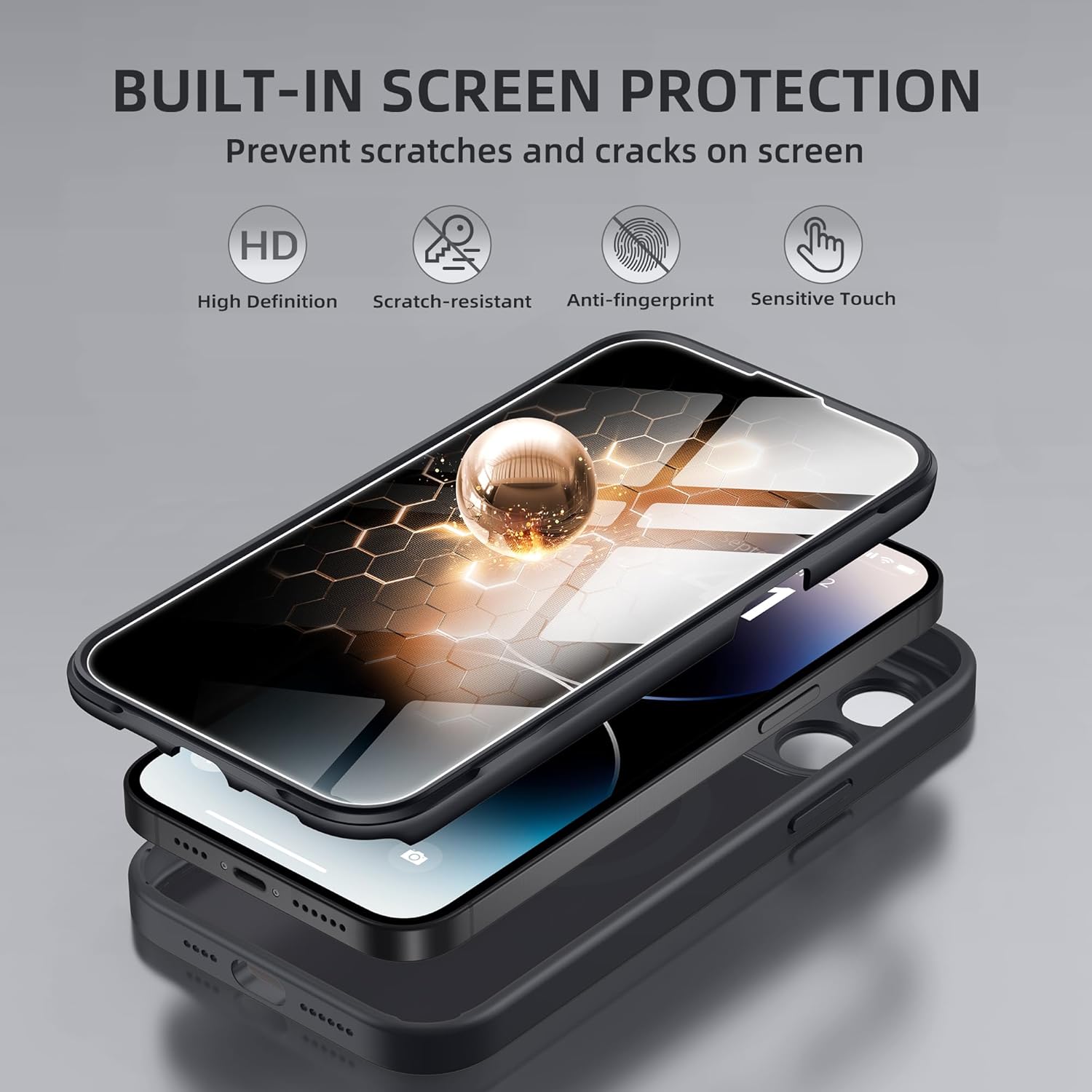 BERFY Magnetic for iPhone 14 Pro Max Case, Compatible with MagSafe,Built-in Privacy Screen Protector and Upgraded Camera Protection,Anti-Spy Full Body Shockproof Phone Case for 14 Pro Max,Matte Black