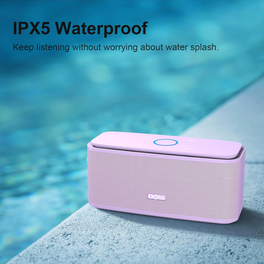 DOSS SoundBox Touch Wireless Bluetooth Speaker with 12W HD Sound and Bass, IPX5 Water-Resistant, 20H Playtime, Handsfree, Portable for Office, Home, Outdoor, Travel-Purple