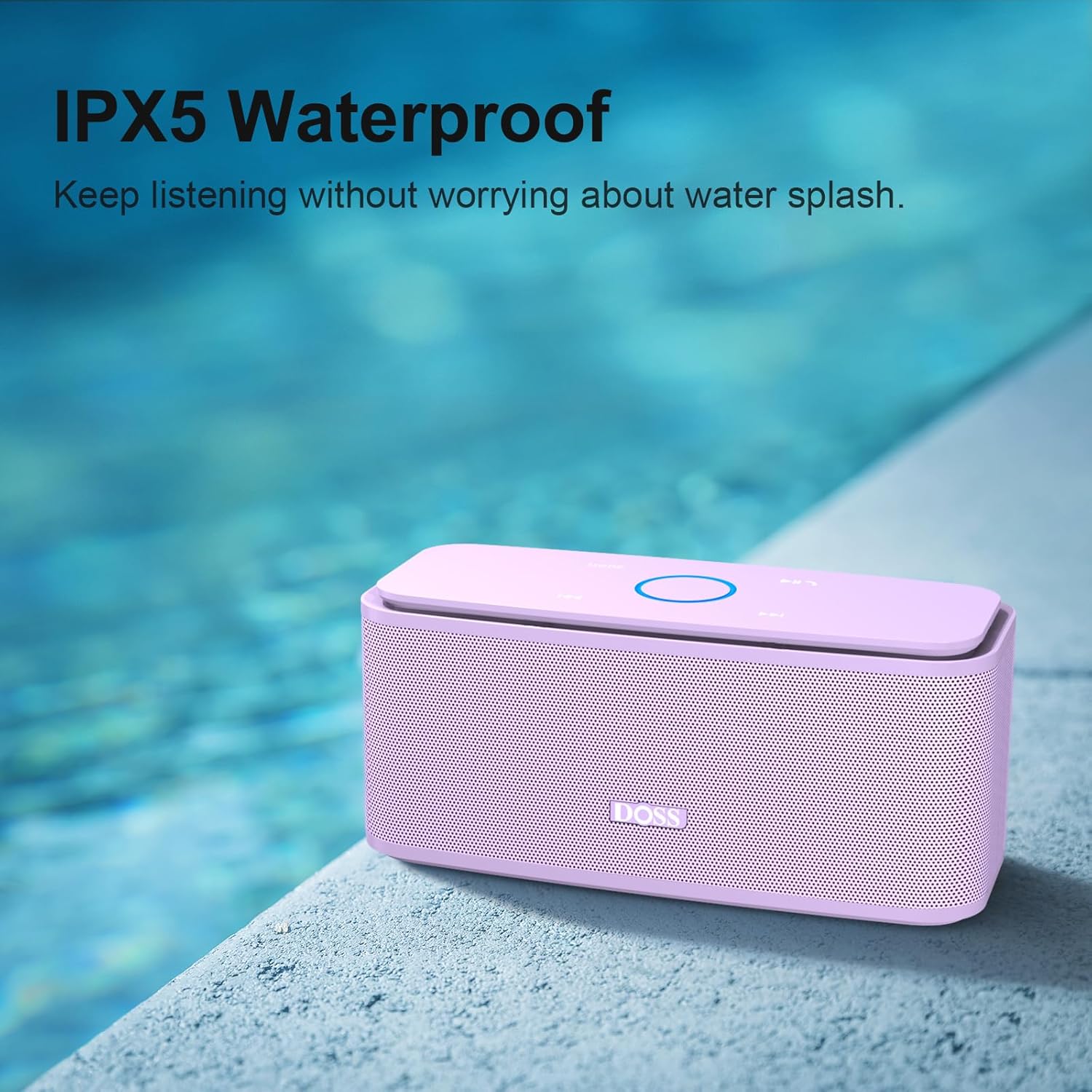 DOSS SoundBox Touch Wireless Bluetooth Speaker with 12W HD Sound and Bass, IPX5 Water-Resistant, 20H Playtime, Handsfree, Portable for Office, Home, Outdoor, Travel-Purple