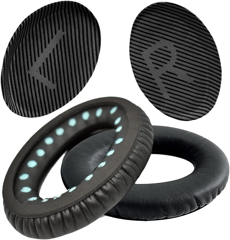 QOQOON Professional Headphone Replacement Ear Pads for Bose QuietComfort 35 2 15 25 Earpads Cushion for QC2 QC15 QC25 SoundTrue SoundLink Around-Ear Headphones (QC35/35ii, Black Cushion + Black Mat)