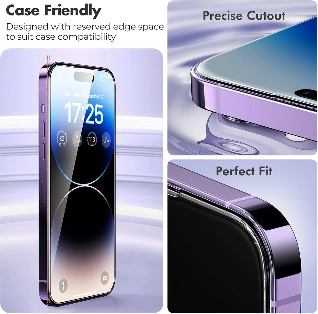 UNBREAKcable 3-Pack Screen Protector for iPhone 14 Pro, Double Shatterproof Tempered Glass [Easy Installation Frame] [9H Hardness] [99.99% HD Clear] [Case Friendly] for iPhone 14 Pro 6.1 inch