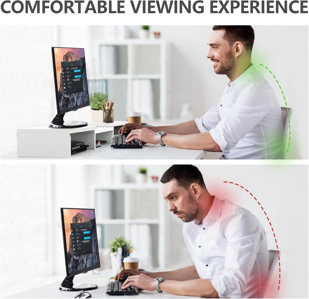 TAVR Furniture Dual Monitor Stand Riser, Computer Monitor Stands for 2 Monitors, Extra Long Multifunctional Desktop Organizer Riser for Computer, Laptop, PC, Printer, TV, Max 43.3" Length, White