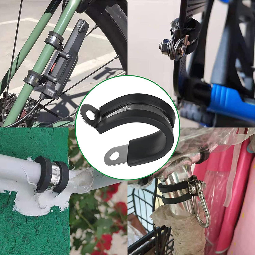 20pcs 5/8 Inch Stainless Steel Cable Clamps,Rubber Coated Cushioned Insulated Cable Clamp,Automotive Cable Wire Clamps,Pipe Clamps,Metal Clamp for Tube,Lines,Wire Cord Installation(Black,16mm)