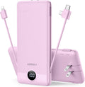 VEGER Portable Charger for iPhone Built in Cables and Wall Plug, 10000mah Slim Fast Charging USB C Power Bank, Travel Essential Battery Pack Compatible with iPhones, iPad, Samsung More Devices(Purple)