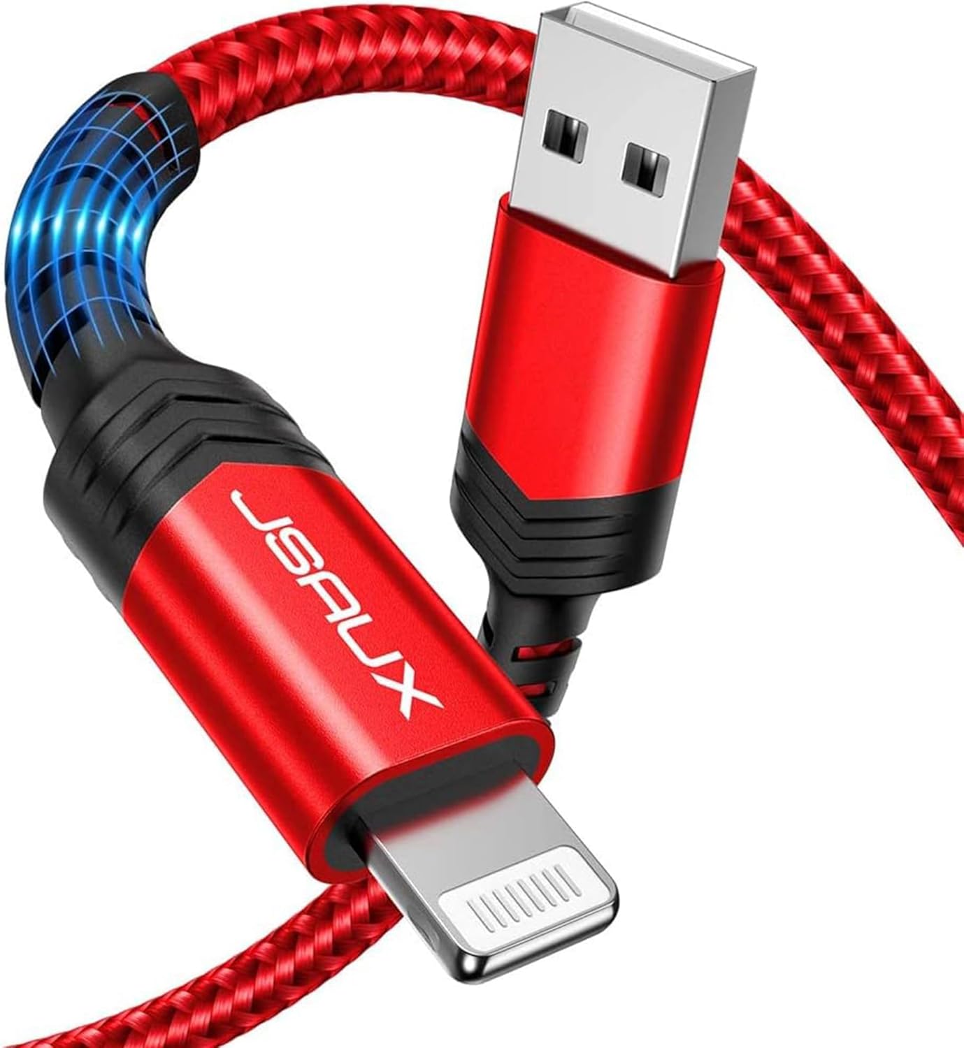 JSAUX MFi Certified Lightning Cable 6ft, Charger Cable for iPhone Nylon Braided Heavy Duty, Upgraded C89 USB Lightning Cord for iPhone 11 Xs Max X XR 8 7 6s 6 Plus SE 5 5s, iPad, iPod-Red