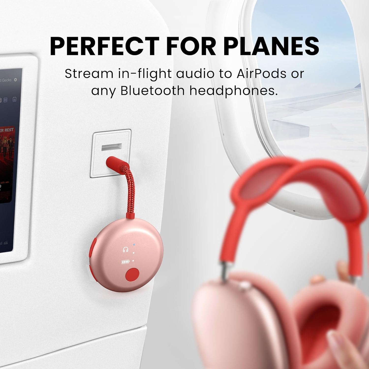 Avantree SoundJet R1 – Pack of 5 Airplane Bluetooth Adapter for Headphones & AirPods, aptX Adaptive, Qualcomm Chipset, 20H Battery, Wireless Audio Transmitter for in-Flight Travel Essentials - 5 Color