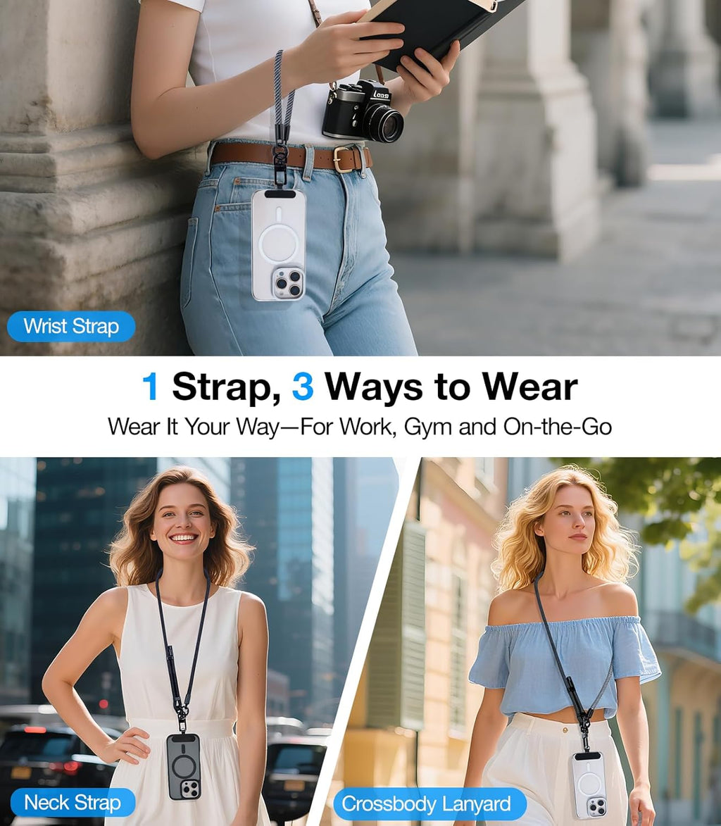Phone Lanyard Crossbody, 3-in-1 Neck Strap& Wrist Strap, Adjustable Anti-Theft Lanyard with 2 Phone Tether Tabs, Universal Cell Phone Strap for iPhone& Android Case, Travel Essential, Red