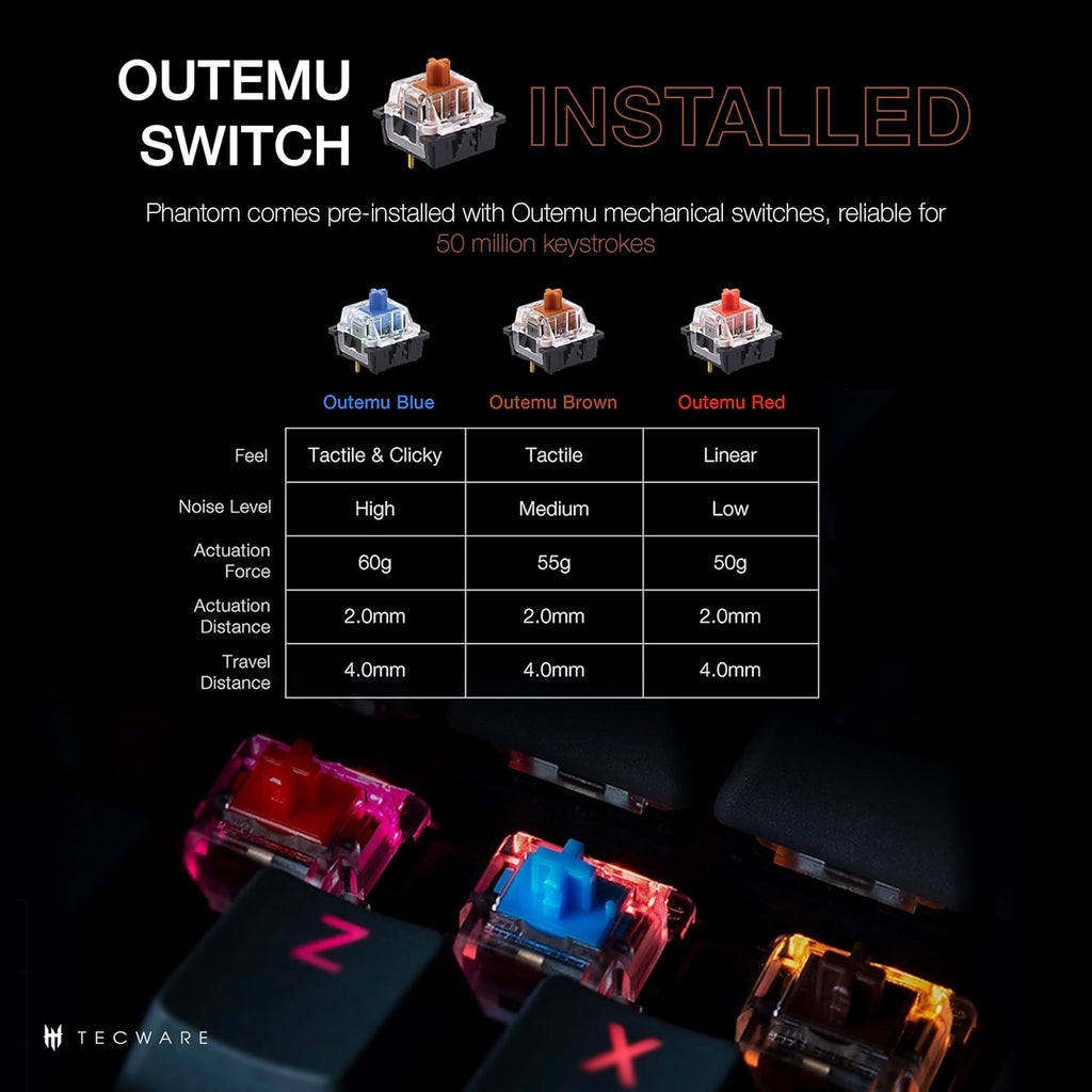 TECWARE Phantom 87 Key Mechanical Keyboard, RGB led, Outemu Brown Switch