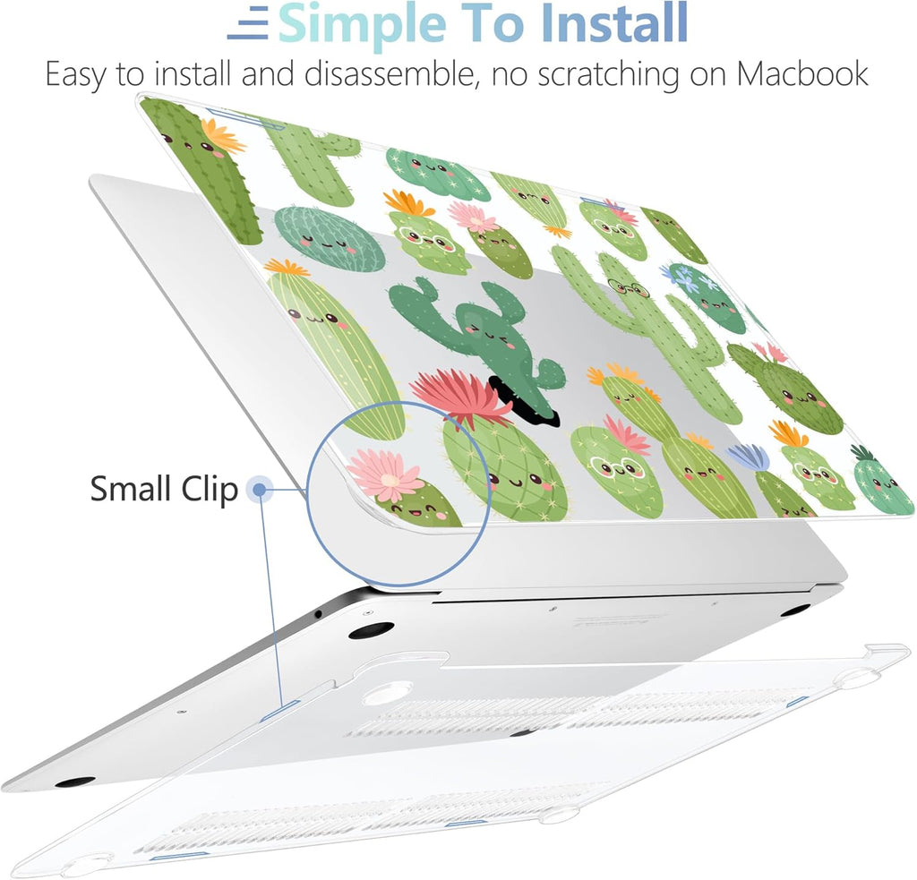 MEEgoodo for MacBook Air 13.3 inch Case 2021 2020 2019 2018 A2337 M1 A2179 A1932, Laptop Shell for MacBook Air M1 with Keyboard Webcam Cover & Trackpad Film & Type C Adapter,Smiley Cactus