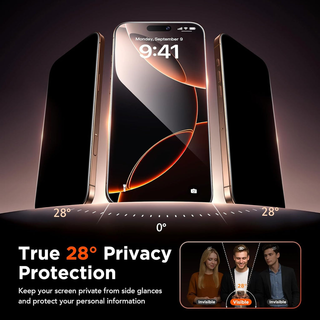 3-Pack Privacy Screen Protector for iPhone 16 Pro Max 6.9 Inch,Military-Grade Shatterproof Anti-Spy HD Tempered Glass with Installation Tray,Dust and Bubble Free ,9H Hardness,Anti - Fingerprint