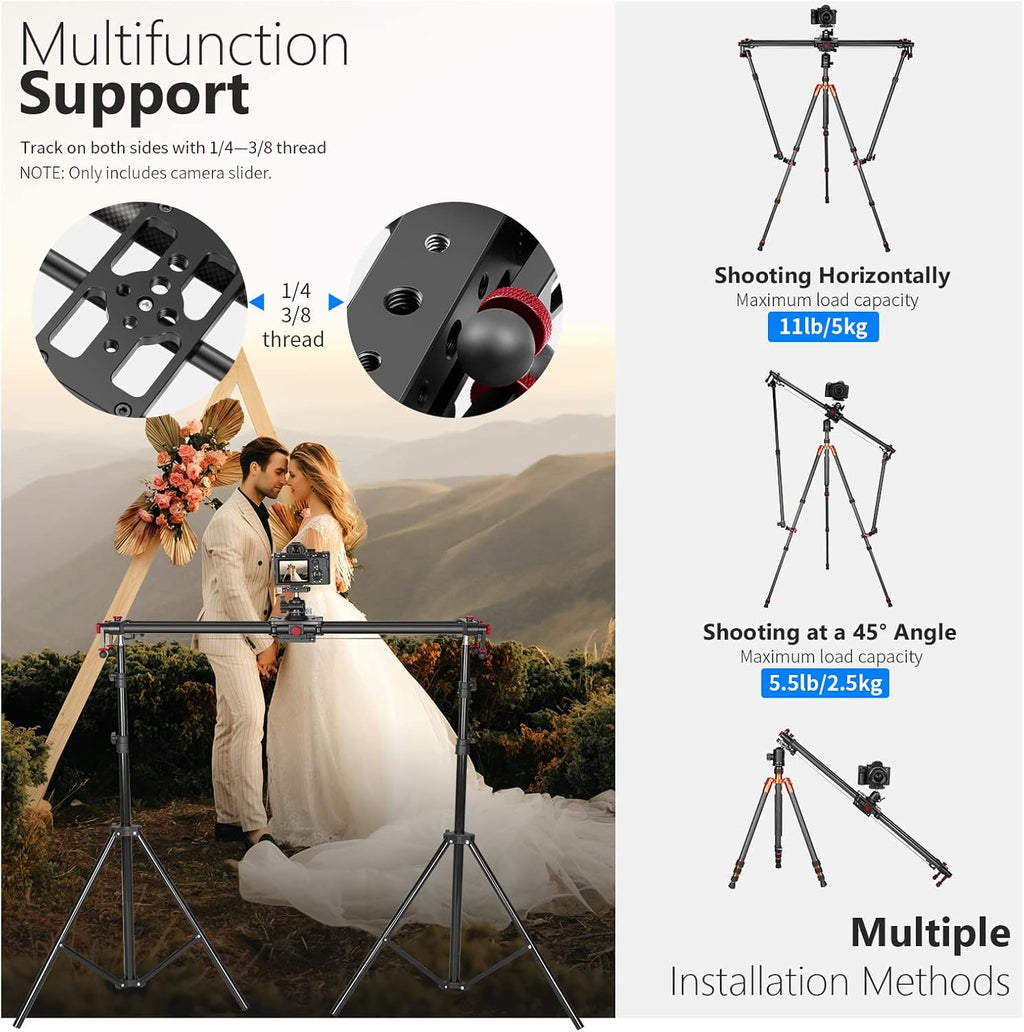 NEEWER 31.5"/80cm Motorized Camera Slider, App Wireless Control Carbon Fiber Dolly Rail Slider, Support Video Mode, Time Lapse Photography, Horizontal, Tracking and 120° Panoramic Shooting (ER1-80)