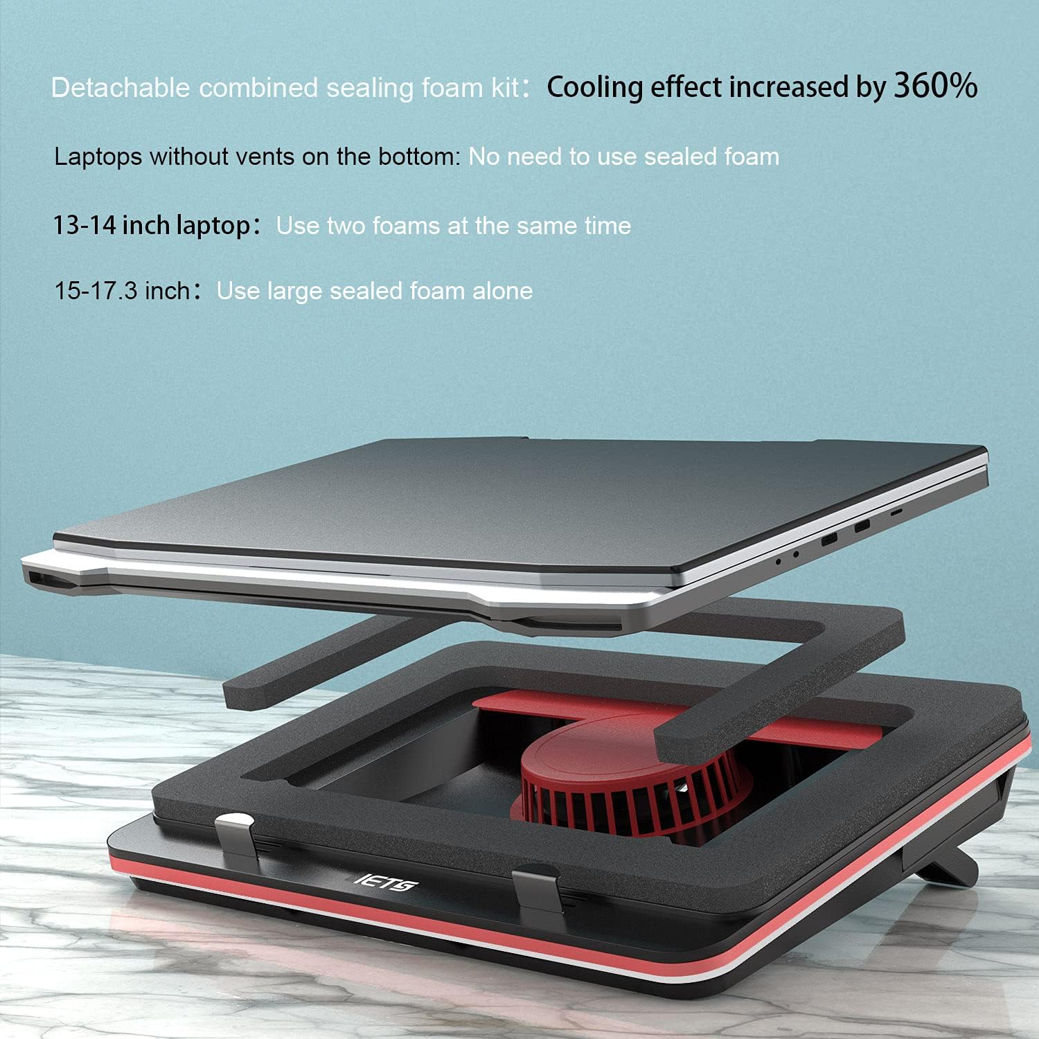 GT500 Powerful Turbo-Fan (4200 RPM) Laptop Cooling Pad with Infinitely Variable Speed,Seal Foam for Rapid Cooling Gaming Laptop,Dust Filter for Protect Laptop,13-17.3inch Laptop Cooler