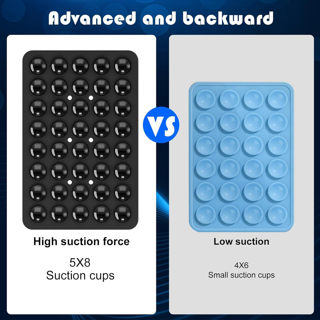 2PACK Silicone Double Sided Suction Phone Case Mount, Detachable Hands Free & Strong Grip Holder for Selfies & Videos, Compatible iPhone Android (Black, 2Pack 40 Suction Cups)
