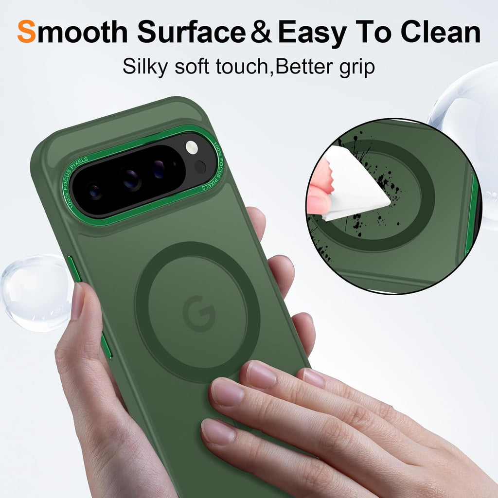 Magnetic for Google Pixel 9 Pro XL Case, [Military Grade Drop Protection] [Compatible with MagSafe] Shockproof Slim Translucent Matte Anti-Slip for Women Girls Men Case, Forest Green