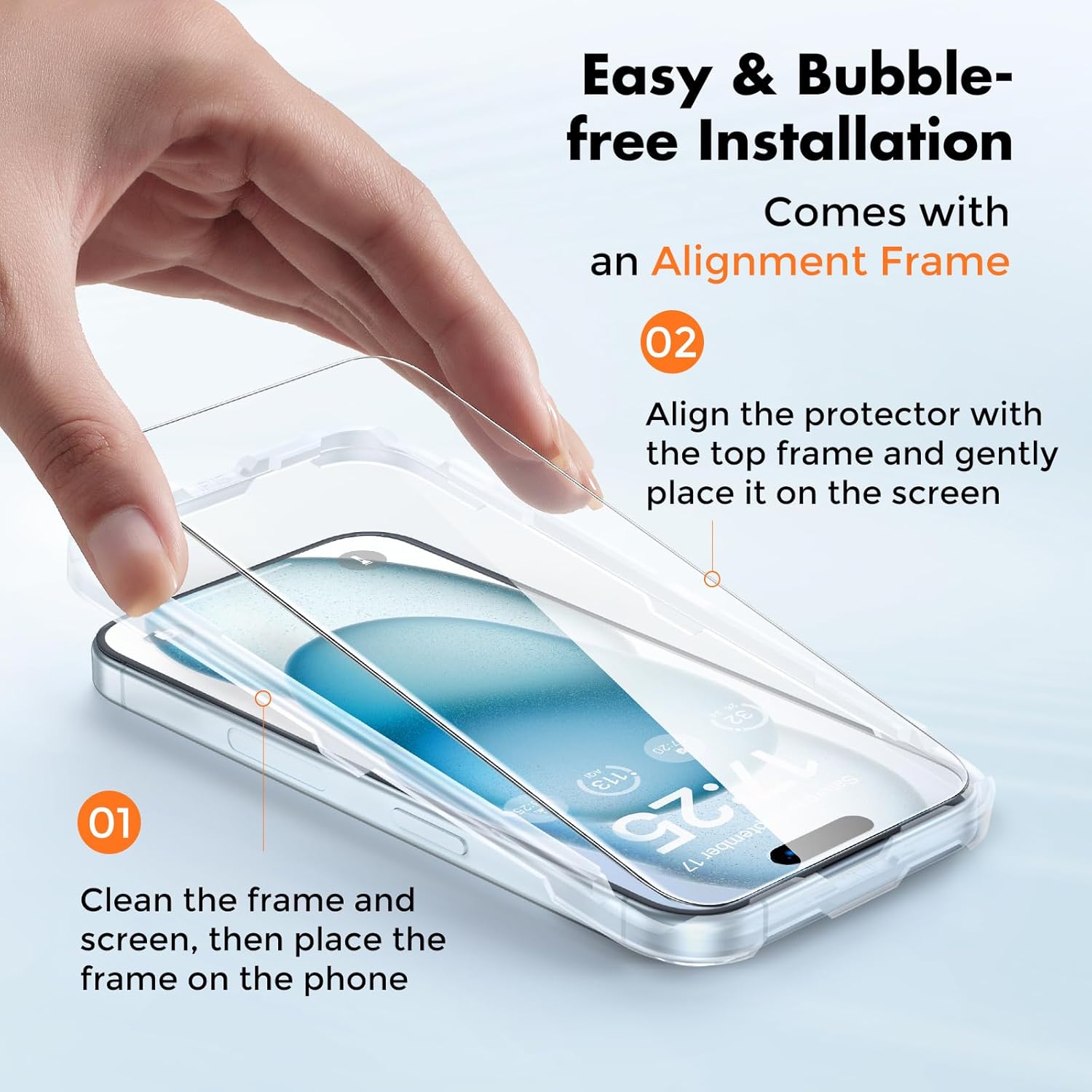 UNBREAKcable 3-Pack Screen Protector for iPhone 15, Double Shatterproof Tempered Glass [Easy Installation Frame] [9H Hardness] [99.99% HD Clear] [Case Friendly] for iPhone 6.1 inch