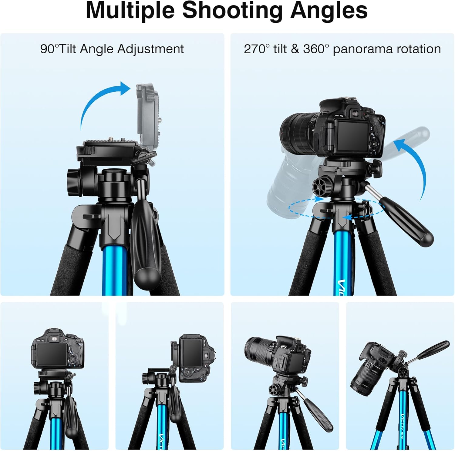 Victiv 72 inch Camera Tripod, Tall Tripod for Camera Cell Phone, Heavy Duty Camera Tripod Stand, Professional Aluminum Monopod, Compatible with Canon Nikon Sony DSLR Cameras - Blue