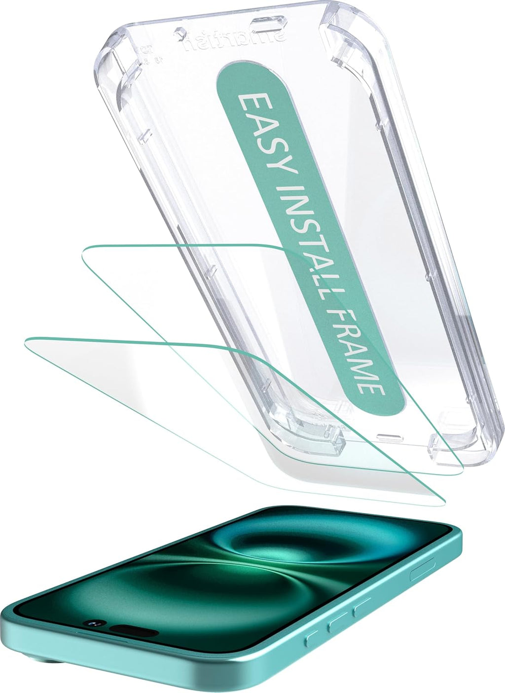 Smartish® iPhone 16 Screen Protector - 2-Pack Tempered Glass Screen Protectors - Tuff Sheet - 9H Easy Install Frame [Scratch Resistant] Case-Friendly- Dynamic Island for Apple iPhone 16 Clear