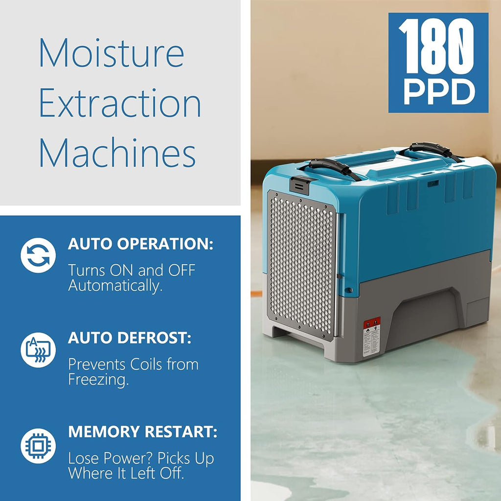 ALORAIR Commercial Dehumidifier with Pump, Up to 180 PPD (Saturation), 85 PPD at AHAM, 5 Years Limited Warranty, LGR Industrial Dehumidifier for Flood Repair, Crawlspace and Basement Drying