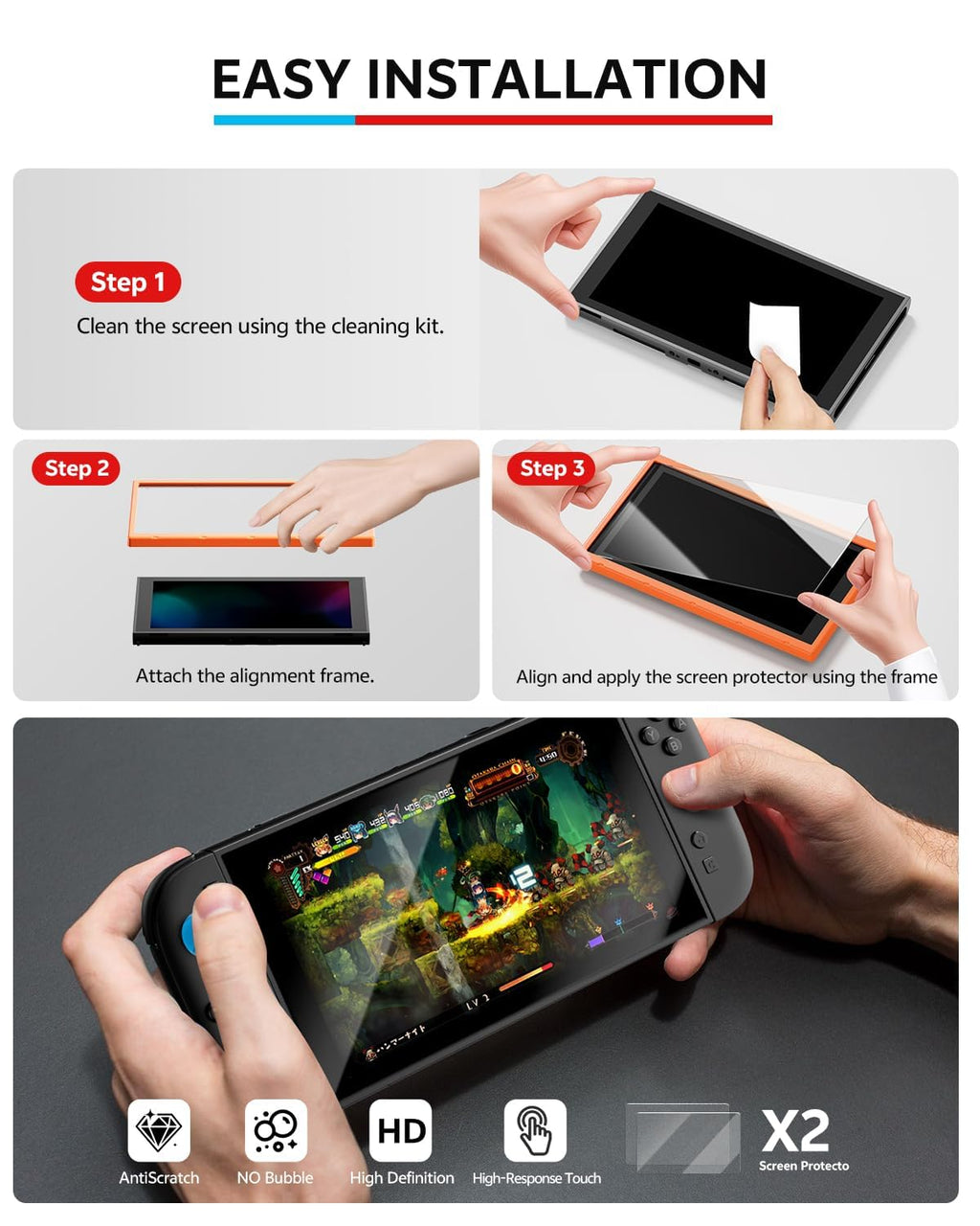 Switch 2 Accessories Bundle for Nintendo, 16-in-1 Game Kit: Carrying Case, Screen Protectors with Alignment Frame, Steering Wheels, Grips for Joycon Controller, Dockable Console Protective Cover Shell