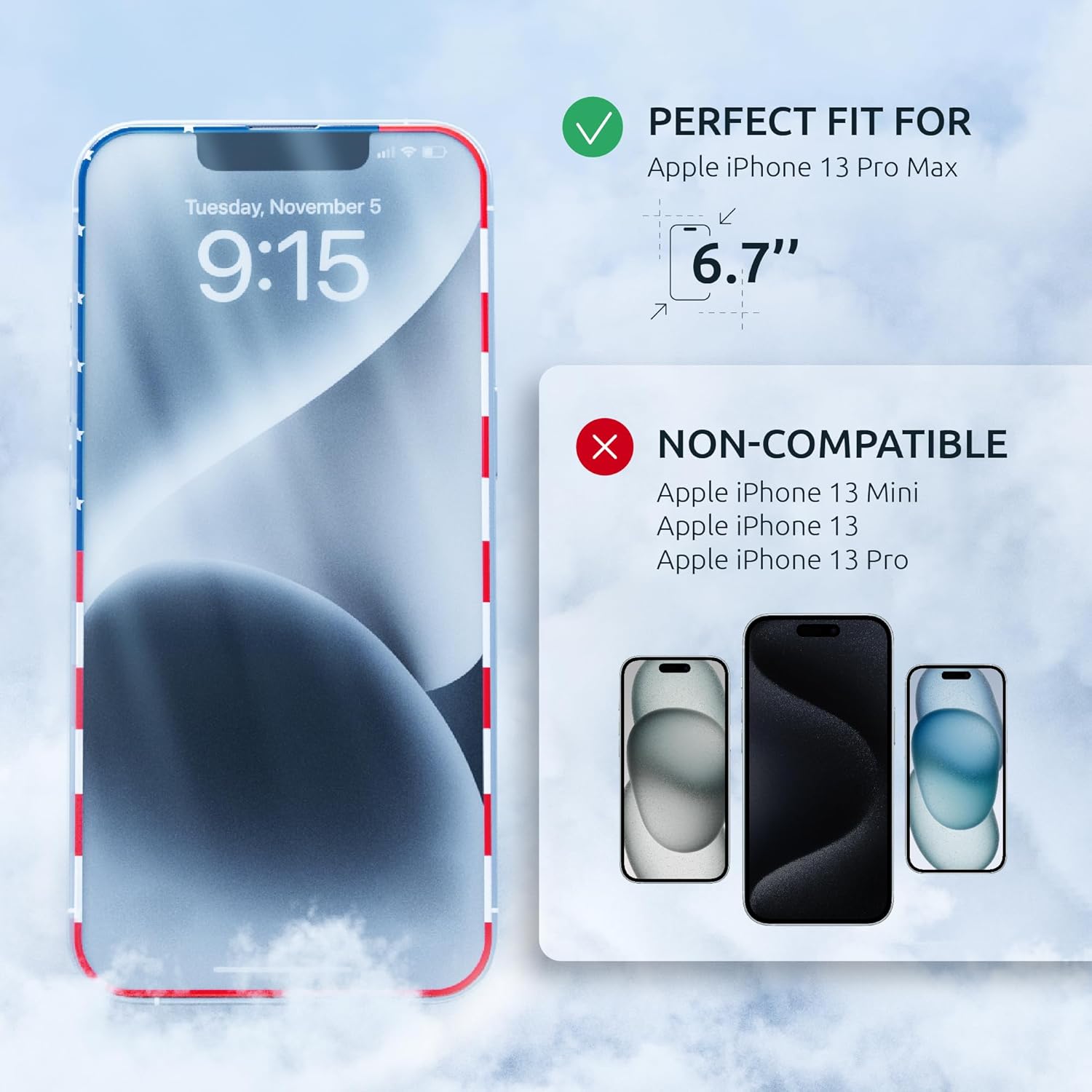 Screen Protector for 14Plus/13 Pro Max - Full Coverage Tempered Glass Screen Protector for 13 Pro Max and 14 Plus - 2 Pack (USA Flag and Classic Black) 9H Hardness, Oleophobic, Easy Install