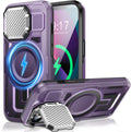 Camera Stand Case for iPhone 13/14, [Compatible with Mag Safe] [Lens Cover] 2024 Version Military Grade Protective Soft Case for iPhone 13/14 6.1 inch Men Women, Purple