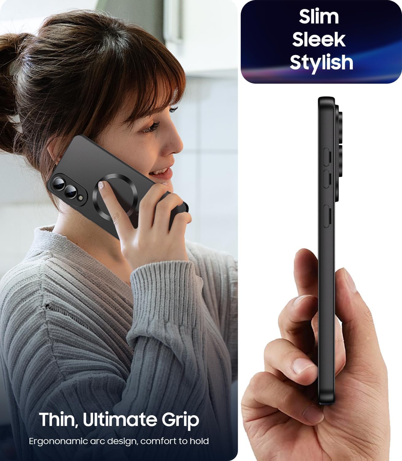 Magnetic for Samsung Galaxy S25 Edge Case [Compatible with MagSafe][Built-in Camera Lens Protector] Slim Soft Silicone Bumper Shockproof Metallic Luster Phone Case (Black)