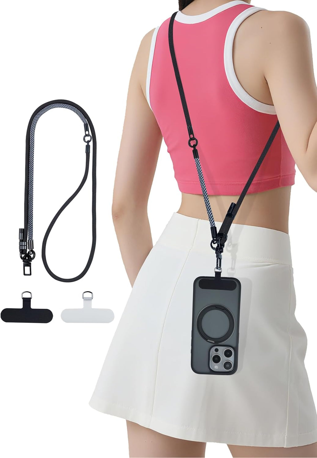 Phone Lanyard Crossbody, 3-in-1 Neck Strap& Wrist Strap, Adjustable Anti-Theft Lanyard with 2 Phone Tether Tabs, Universal Cell Phone Strap for iPhone& Android Case, Travel Essential, Black