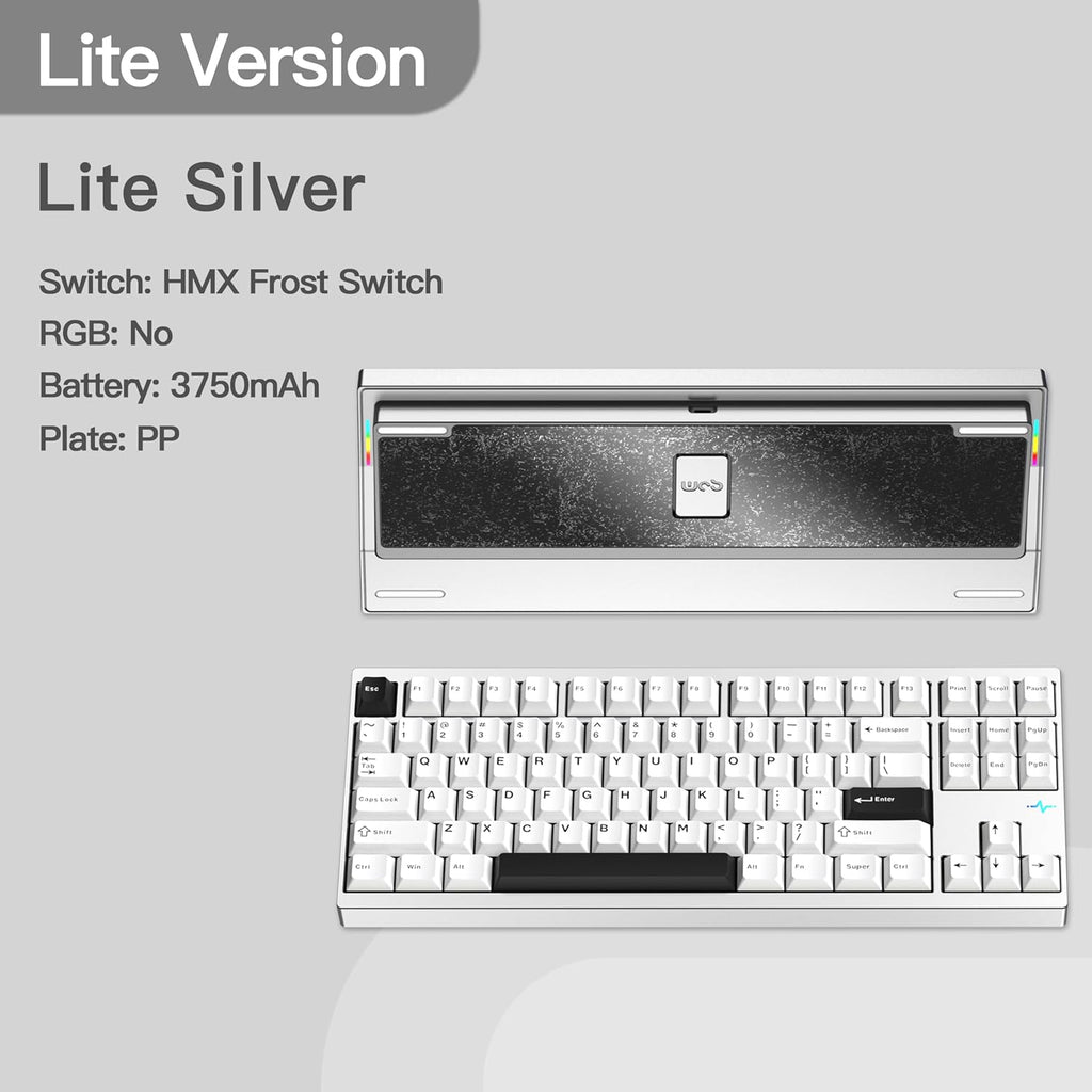 KEEBMONKEY WOBKEY Crush 80 Reboot CNC Aluminum 5-Second Quick-Release Triple-Mode Connectivity Mechanical Keyboard with Superior Acoustics (Lite Silver)