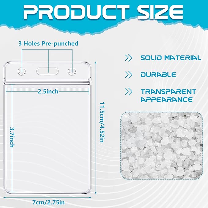 200 Pack Vertical ID Card Badge Holder Clear Plastic Sealable Waterproof Zip - Image 2