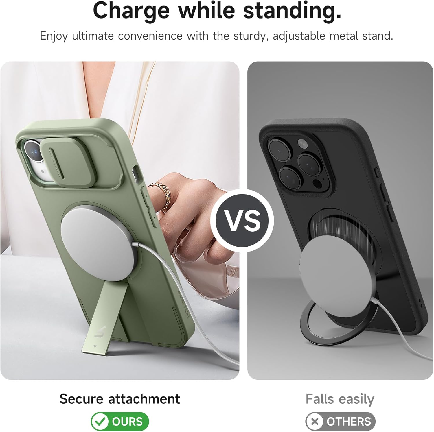 SURITCH for iPhone 13/14 Case with Magnetic Camera Slide Cover and Adjustable Kickstand, Compatible with MagSafe, Shockproof Bumper Case Slim Protective Cover for iPhone 13/14 6.1 Inch, Green