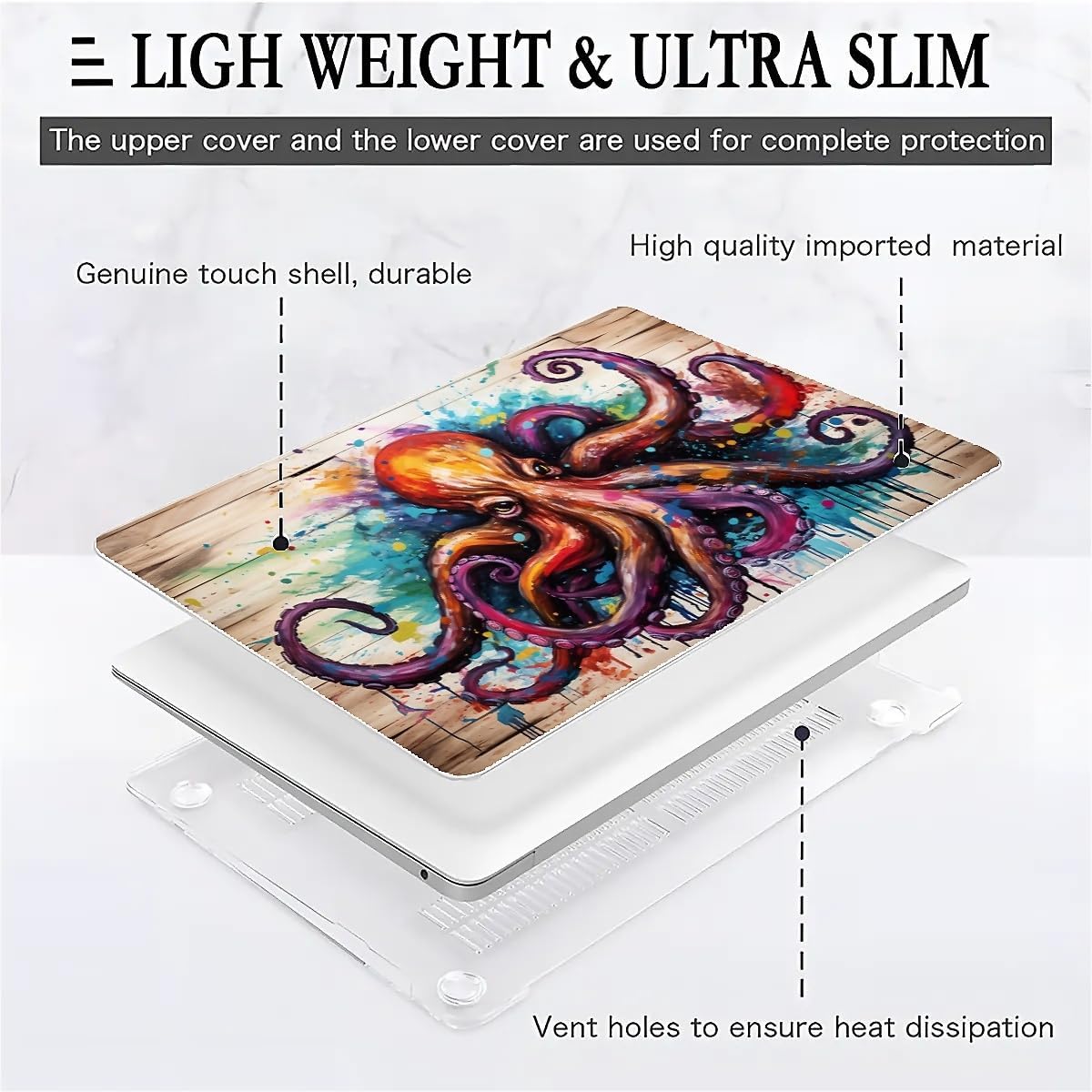 Compatible with MacBook Air 13.3 13.6 Inch Case 2022 2021 2020 2019 Plastic Hard Shell Case Cover,13.6 Air (A2681) M2 2022, Octopus