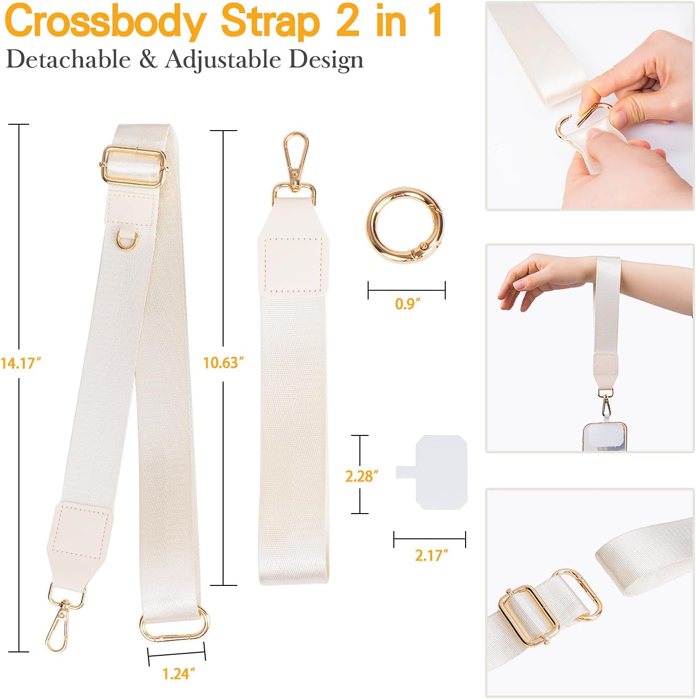 Phone Lanyard Crossbody with 2 Zipper Wallets, 2 Pcs-Save Girls Phone Strap Crossbody & Wrist Lanyard-1 Pad, Clip & Go Cellphone Strap with Pouch for Women, Universal Lanyard for Travel (Beige)