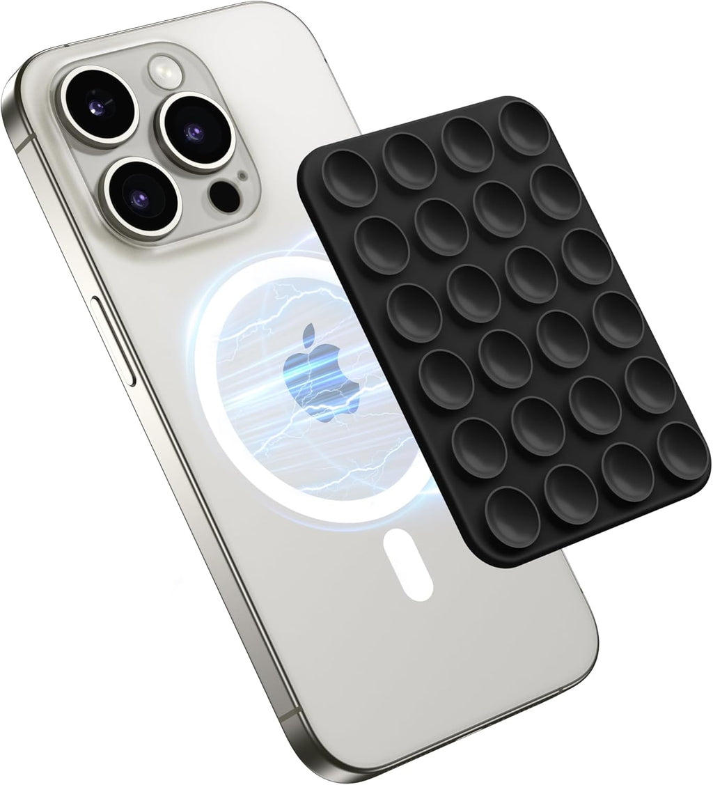 GONEZ Magnetic Suction Cup Phone Mount for MagSafe Case, Removable Silicone Sticky Grip for iPhone 12/13/14/15/16, Hands-Free Selfies and Videos for TikTok & Instagram Influencer/Creator, Black