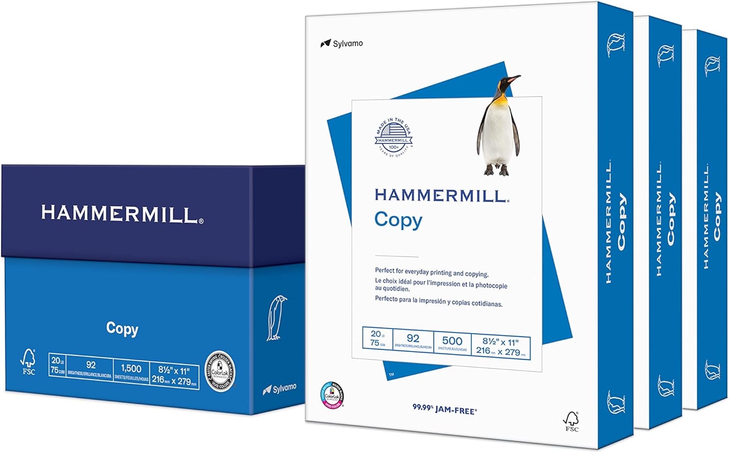 Hammermill Printer Paper, 20 Lb Copy Paper, 8.5 x 11 - 3 Ream (1,500 Sheets) - 92 Bright, Made in the USA, 500 Count (pack of 3)