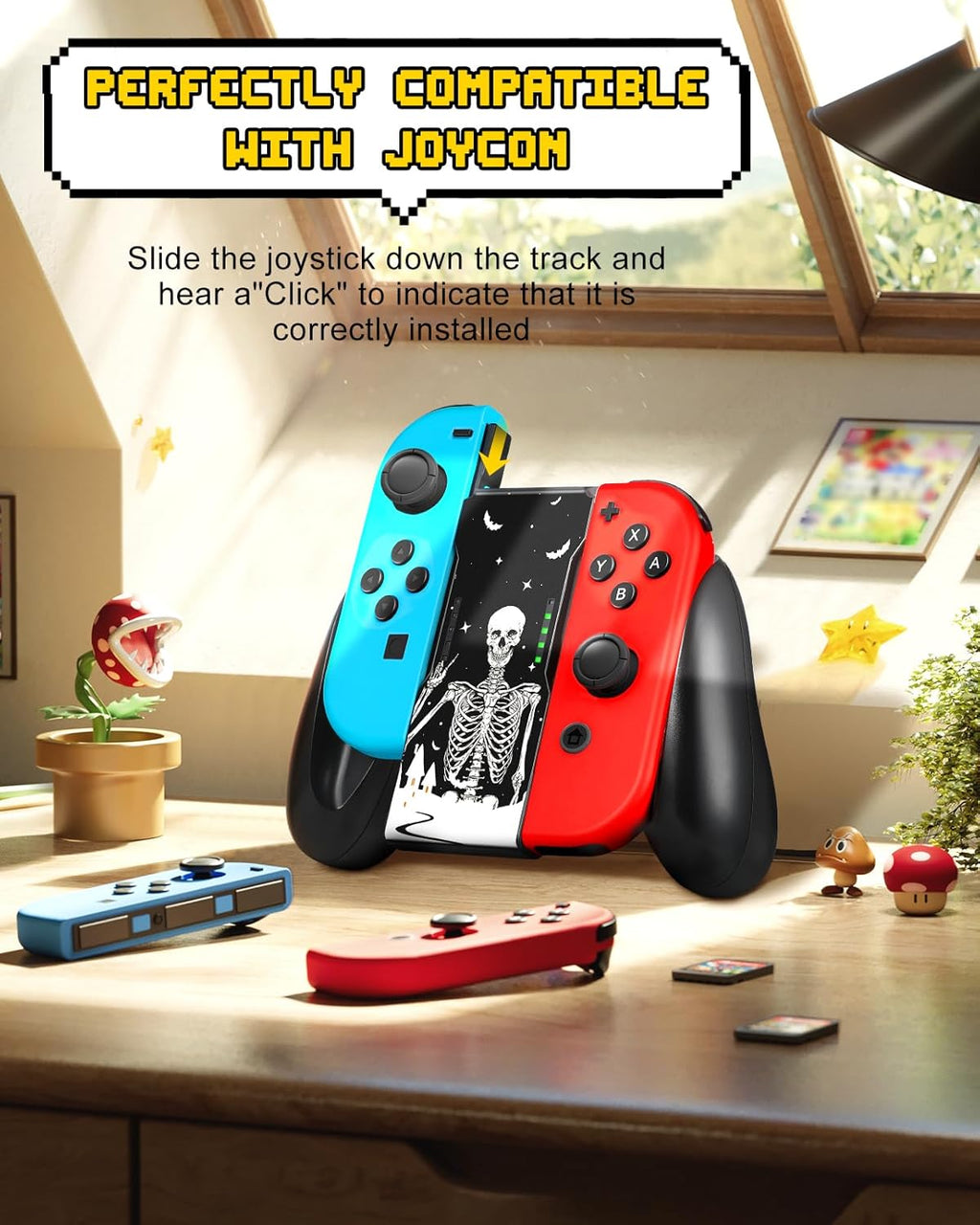 Lotadilo Joy-Con Grip for Nintendo Switch/Switch Oled - JoyCon Comfort Hand Grips Controller for Men Teen Boys Cool Cartoon Anime Design, Skull