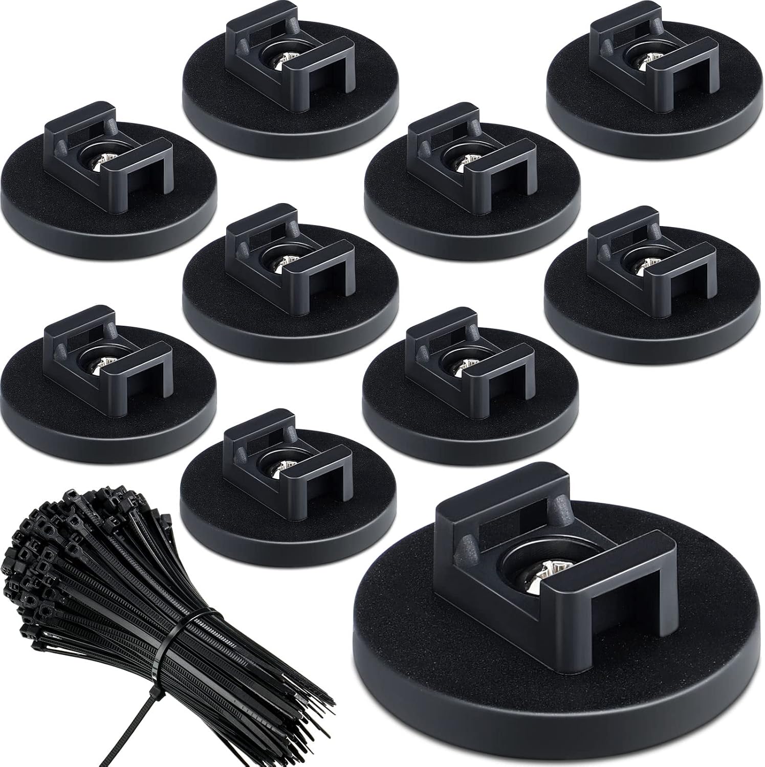 Yookeer 60 Pieces Magnetic Zip Tie Mount Multipurpose Cable Holder Magnets Magnetic Wire Management Bases with Heavy Duty Zip, Mount Nylon Cable Ties in Total (43 mm)