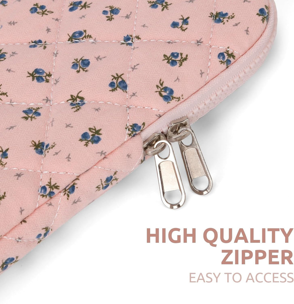 Puffy Laptop Sleeve 13-15.6 Inch Cute Quilted Laptop Protective Case Padded Floral Computer Sleeve for MacBook (A-Dark Pink, 11 Inch)