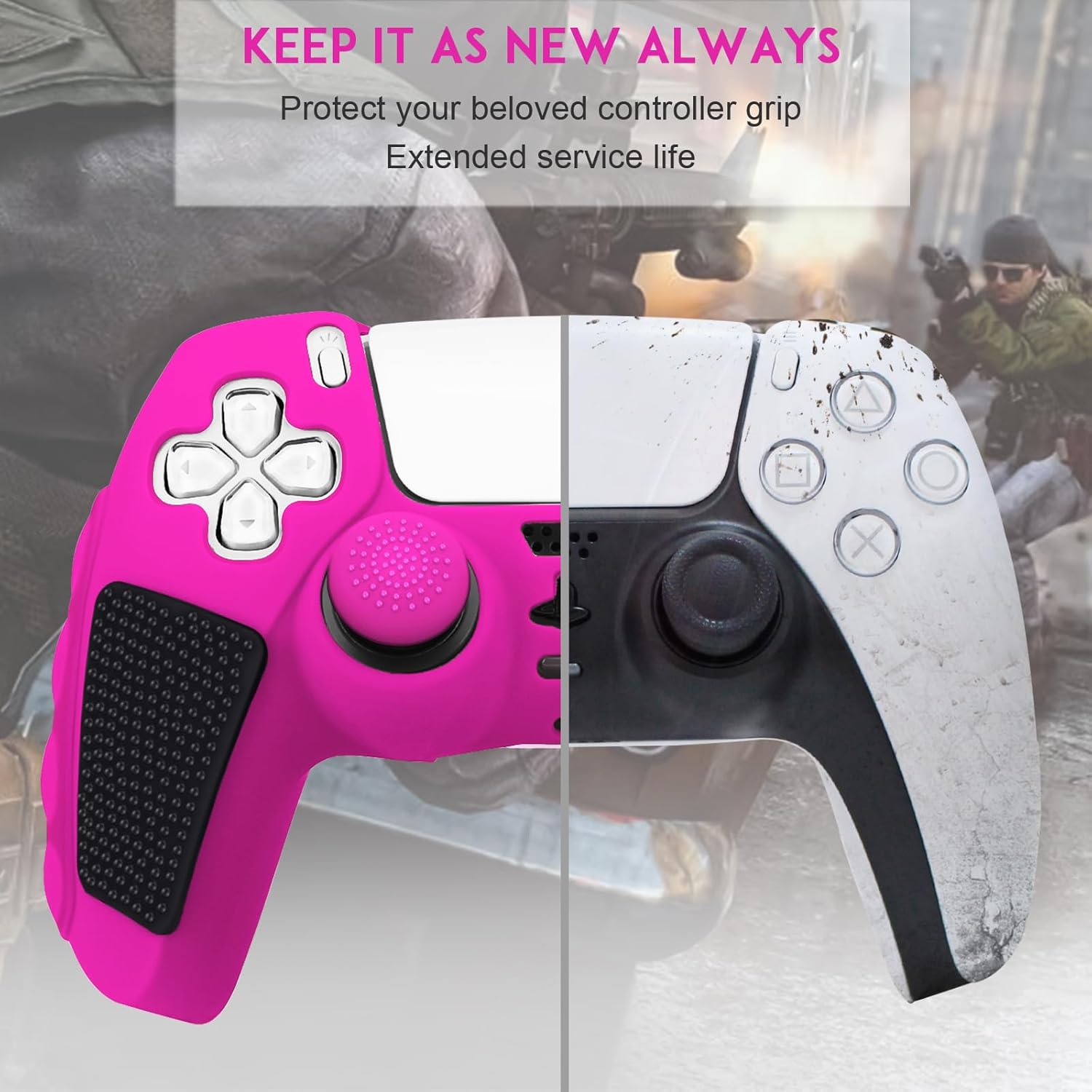 SIKEMAY Anti-Slip PS5 Controller Skin, Soft Thicken Non-Slip Studded Silicone Gel Grip Protective Cover Case for PlayStation 5 Controller Grip, 2 Pack with 8 x Thumb Grip Caps