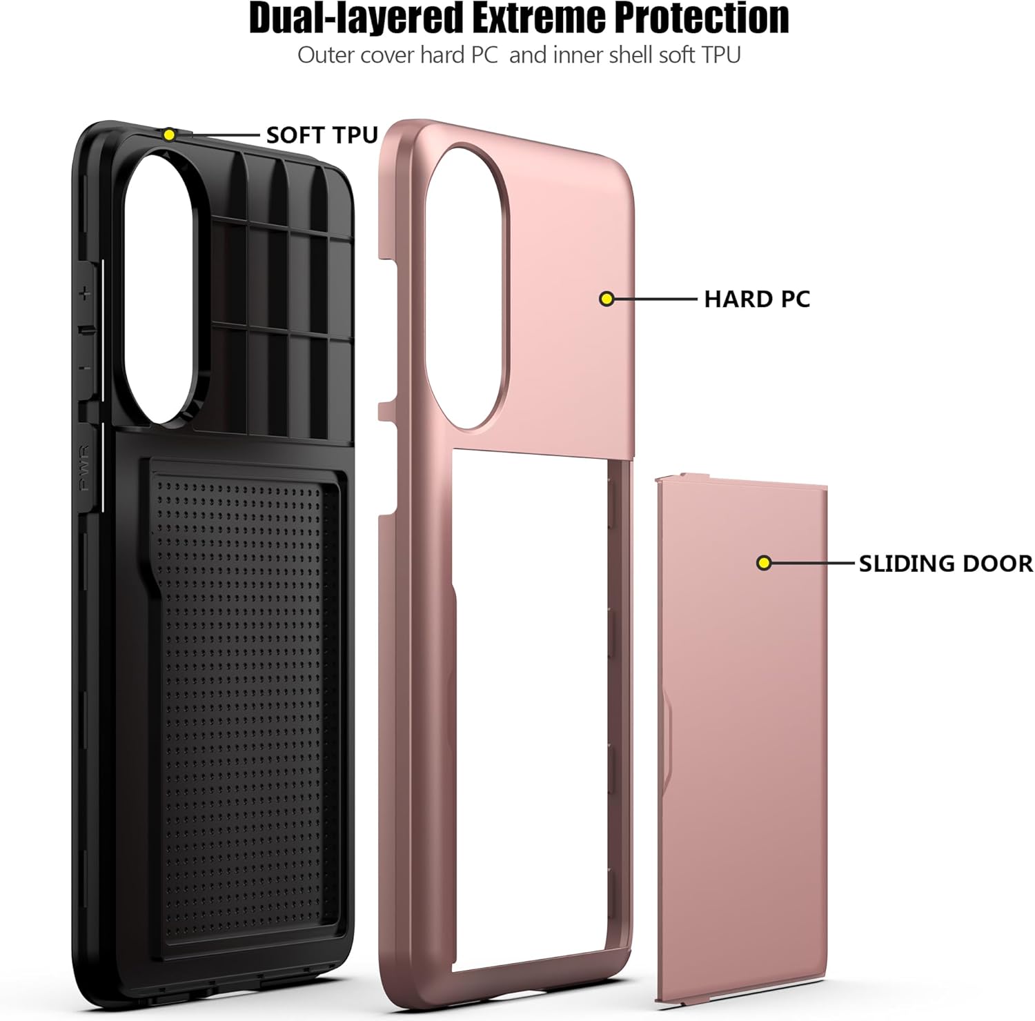 Nvollnoe for Samsung Galaxy S25 Edge Case with Card Holder Dual Layer Heavy Duty Protective Case Hidden Card Slot Slim Wallet Cover for Samsung S25 Edge 6.7''(Rose Gold)