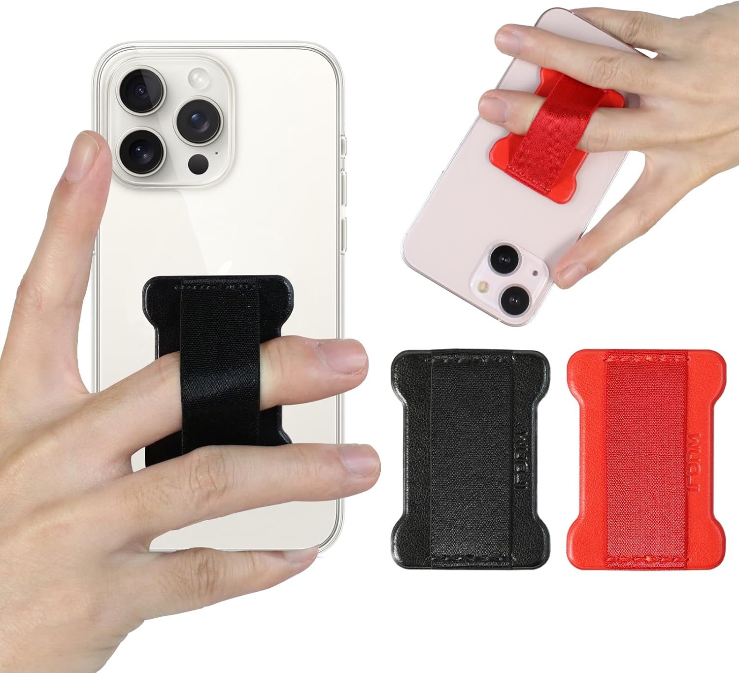 Universal Phone Grip for Smartphones - Phone Holder for Hand for Back of Phone - Wireless Charging Compatible (Black Red) - 2Pack