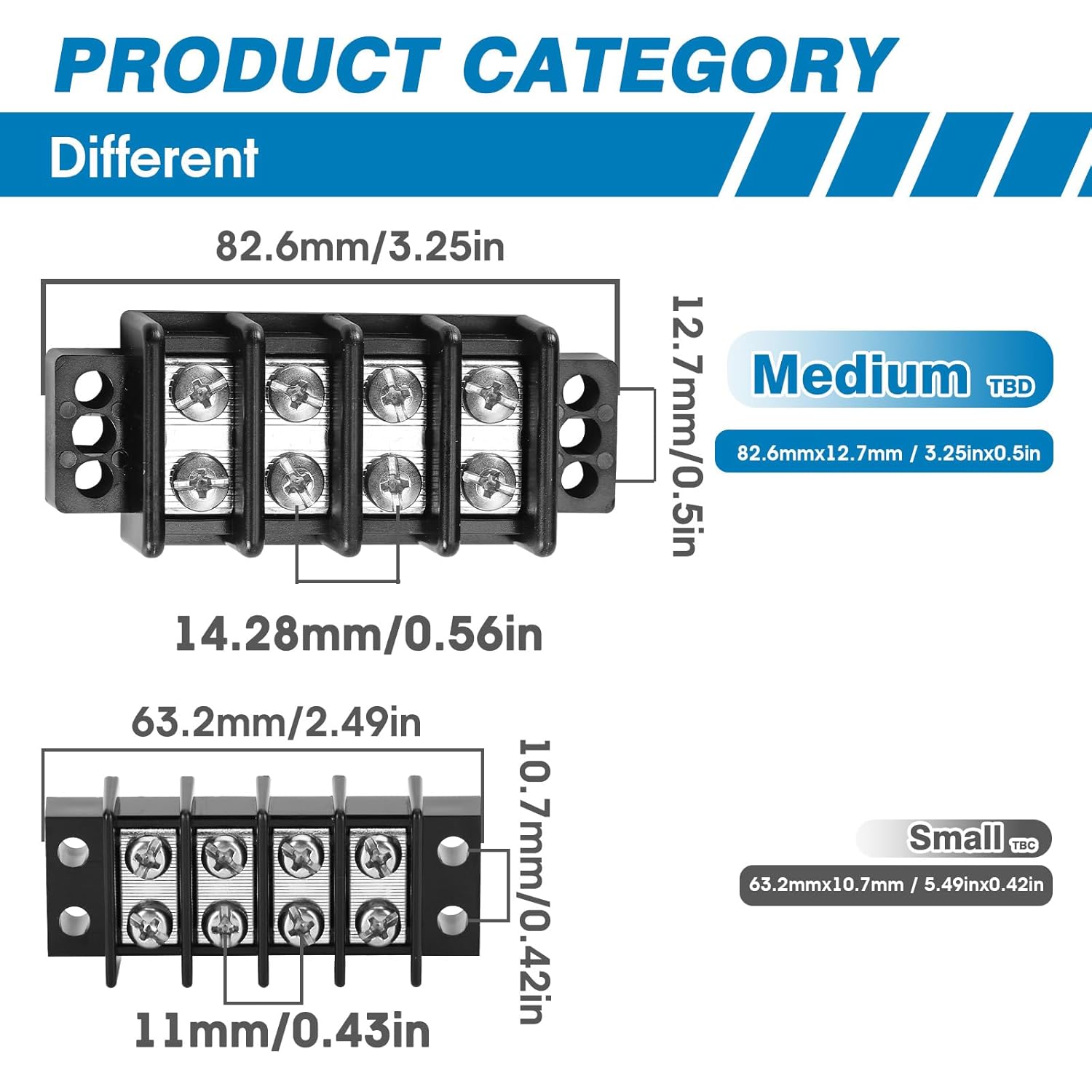 GLOSO Marine Terminal Blocks TBD Double Row Stainless 10-22 AWG Cu, 30A/600V- 1 Pack, 6 Poles