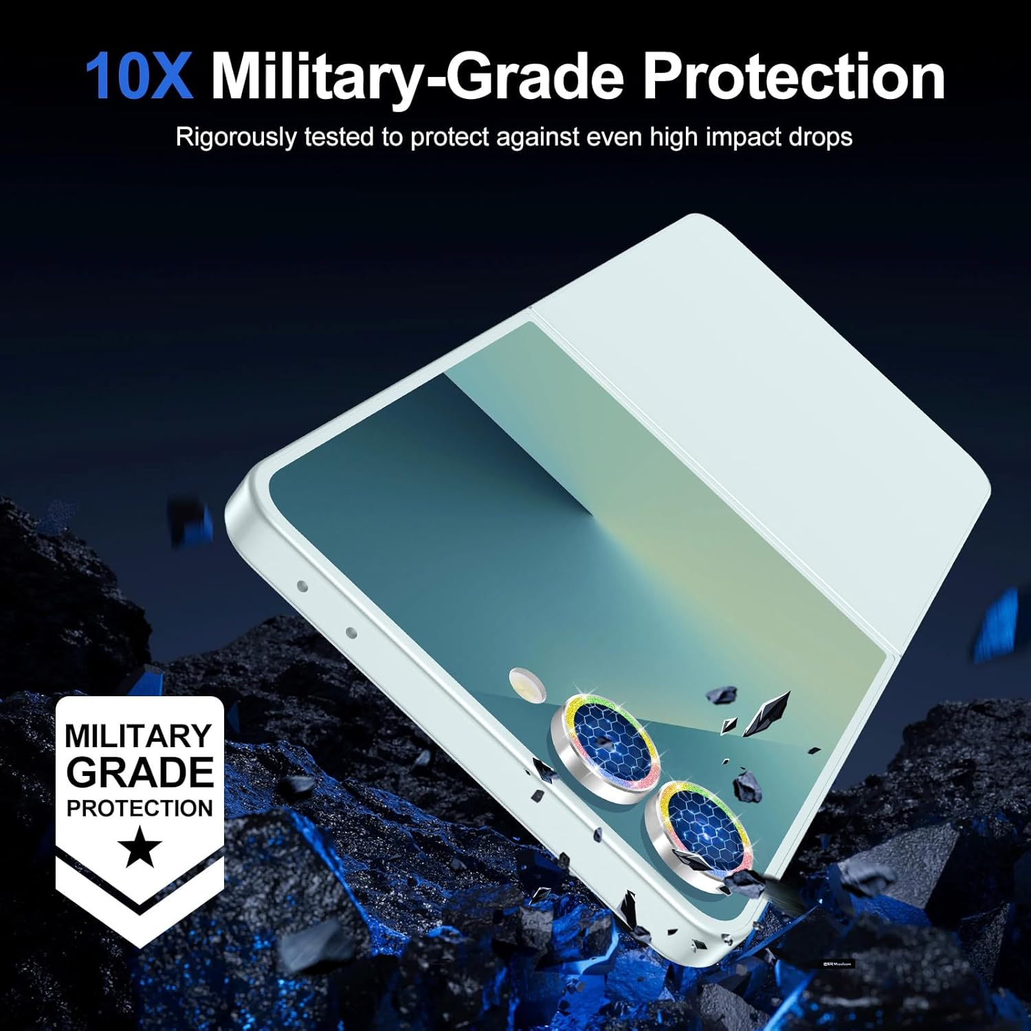 for Samsung Galaxy Z Flip 7 Camera Lens Protector, Individual Metal Ring Tempered Glass Lens Cover, [Strong Adsorption] Scratch Resistant Ultra-Thin HD Clear Lens Cover, 1 Set-Colorful Sparkly
