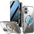 [360° Rotatable CD Stand & Built-in Privacy Screen Magnetic Case for iPhone 16 [Compatible with MagSafe & Full Signal] Mil-Grade Shockproof Full Body Anti-Spy Cover for 16-Gray