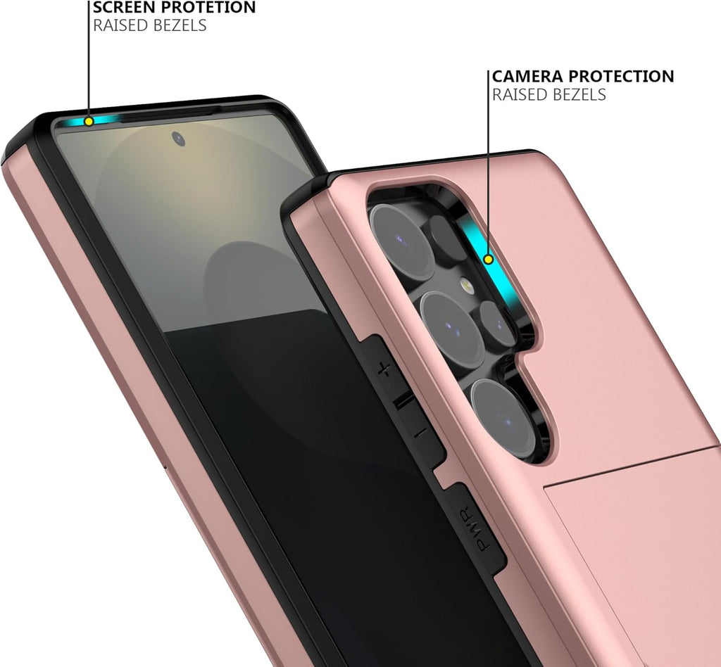 Nvollnoe for Samsung S25 Ultra Case with Card Holder Dual Layer Heavy Duty Protective Case Hidden Card Slot Slim Wallet Case for Samsung S25 Ultra 6.9''(Rose Gold)