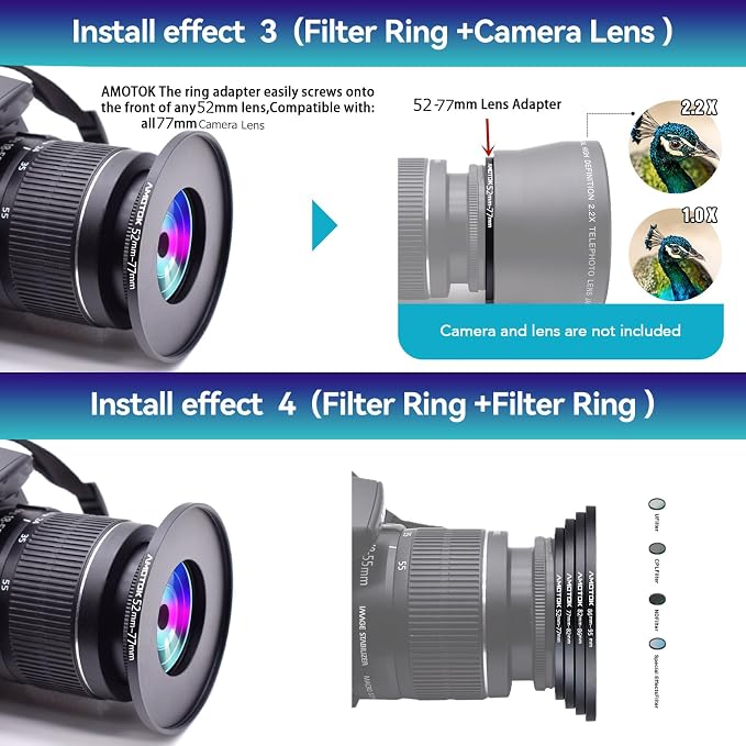 52mm Lens to 77mm Camera Filters Ring Compatible All 52mm Camera Lenses to 77mm - Image 7